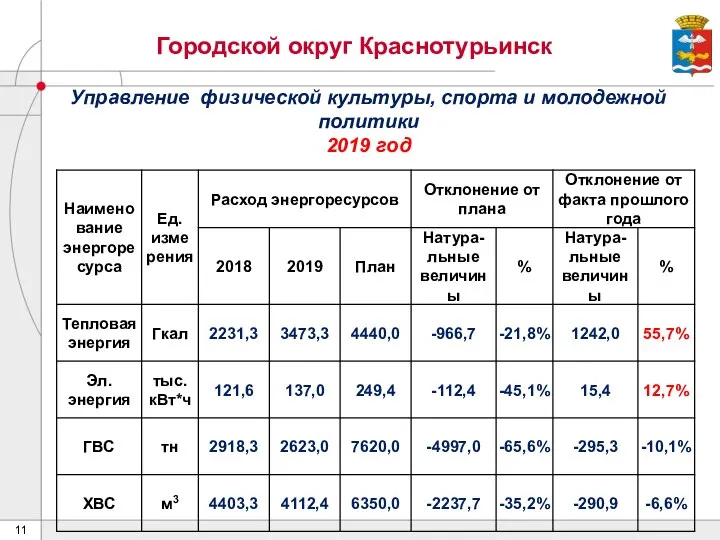 Городской округ Краснотурьинск Управление физической культуры, спорта и молодежной политики 2019 год