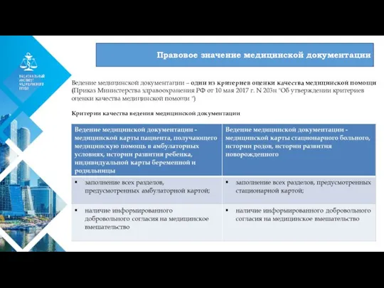 01 Ведение медицинской документации – один из критериев оценки качества медицинской помощи