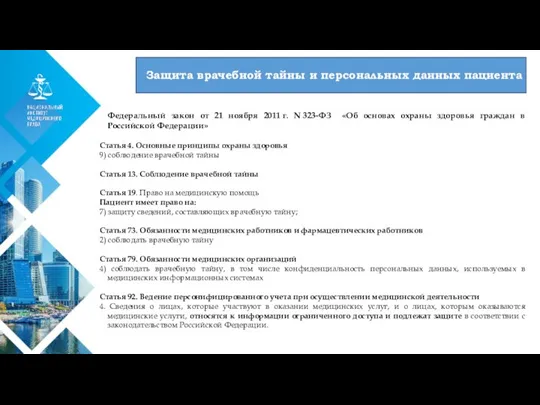 01 Защита врачебной тайны и персональных данных пациента Федеральный закон от 21