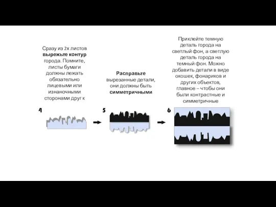 Сразу из 2х листов вырежьте контур города. Помните, листы бумаги должны лежать