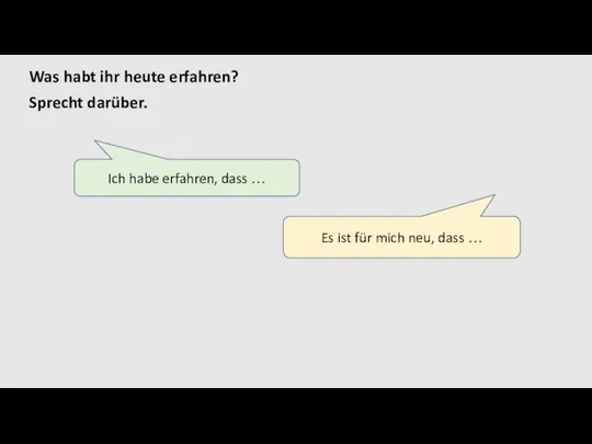 Was habt ihr heute erfahren? Sprecht darüber. Ich habe erfahren, dass …