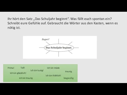 Ihr hört den Satz „Das Schuljahr beginnt“. Was fällt euch spontan ein?