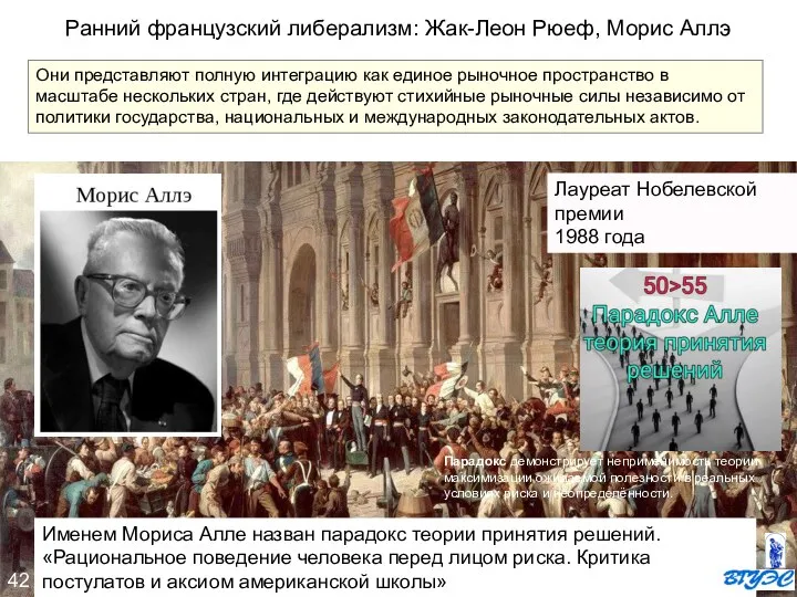 Ранний французский либерализм: Жак-Леон Рюеф, Морис Аллэ Они представляют полную интеграцию как