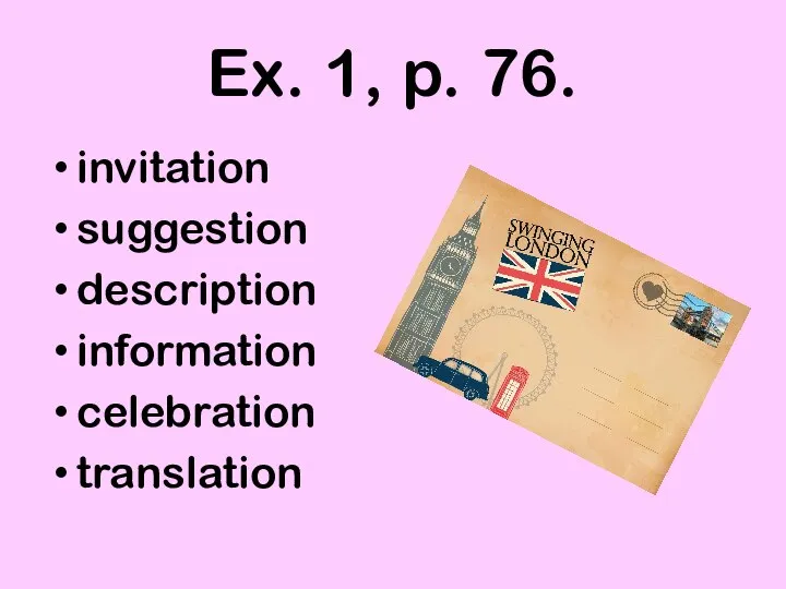 Ex. 1, p. 76. invitation suggestion description information celebration translation