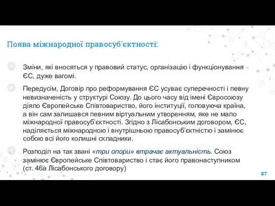 Поява міжнародної правосуб'єктності: Зміни, які вносяться у правовий статус, організацію і функціонування