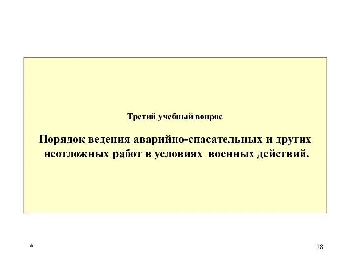 * Третий учебный вопрос Порядок ведения аварийно-спасательных и других неотложных работ в условиях военных действий.