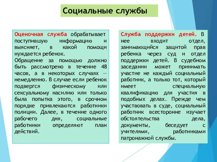 Оценочная служба обрабатывает поступившую информацию и выясняет, в какой помощи нуждается ребенок.