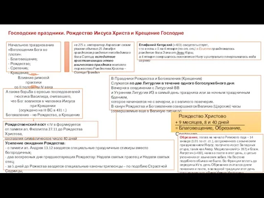 Господские праздники. Рождество Иисуса Христа и Крещение Господне Начальное празднование «Воплощения Бога