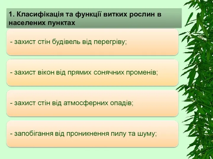 1. Класифікація та функції витких рослин в населених пунктах