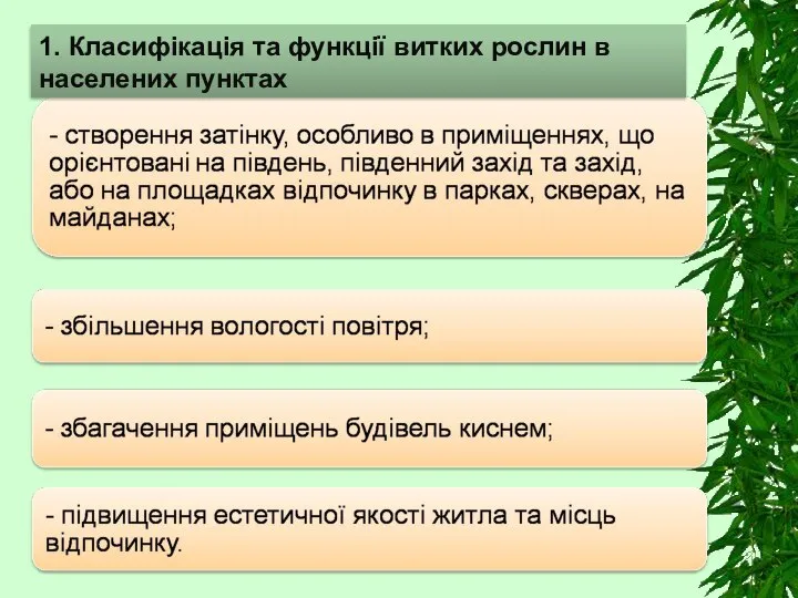 1. Класифікація та функції витких рослин в населених пунктах