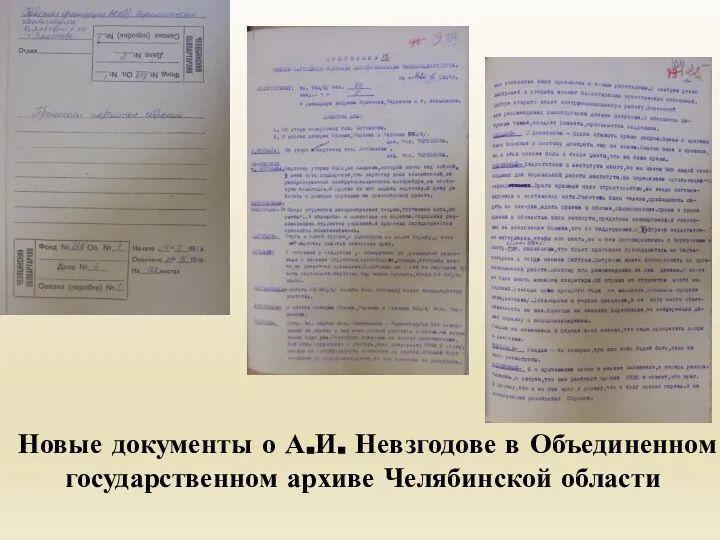 Новые документы о А.И. Невзгодове в Объединенном государственном архиве Челябинской области