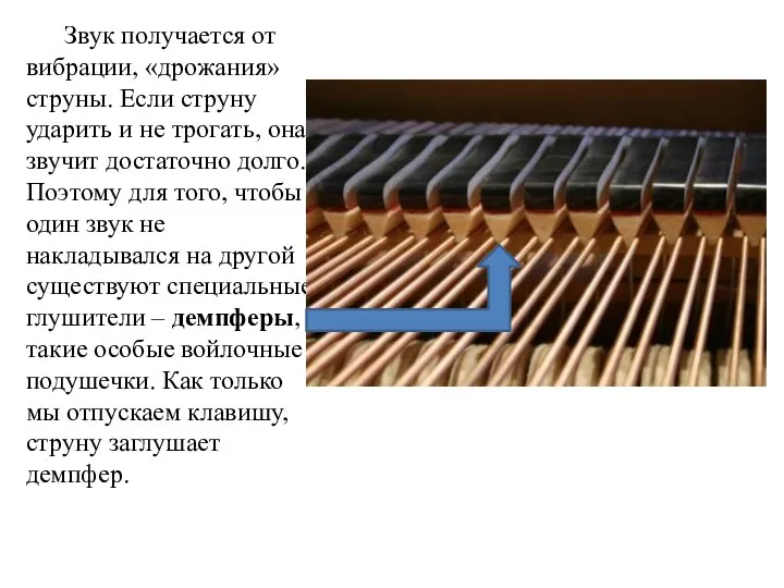 Звук получается от вибрации, «дрожания» струны. Если струну ударить и не трогать,