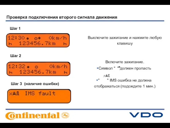 Включите зажигание. Символ " " должен пропасть " " IMS ошибка не