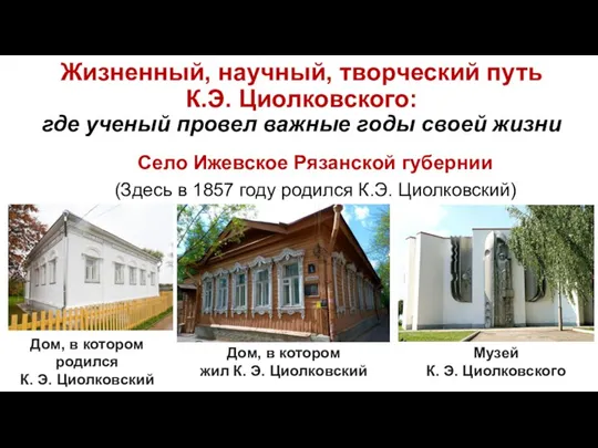 Жизненный, научный, творческий путь К.Э. Циолковского: где ученый провел важные годы своей