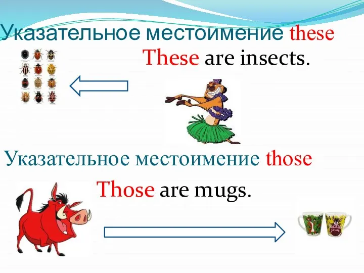 Указательное местоимение these These are insects. Указательное местоимение those Those are mugs.