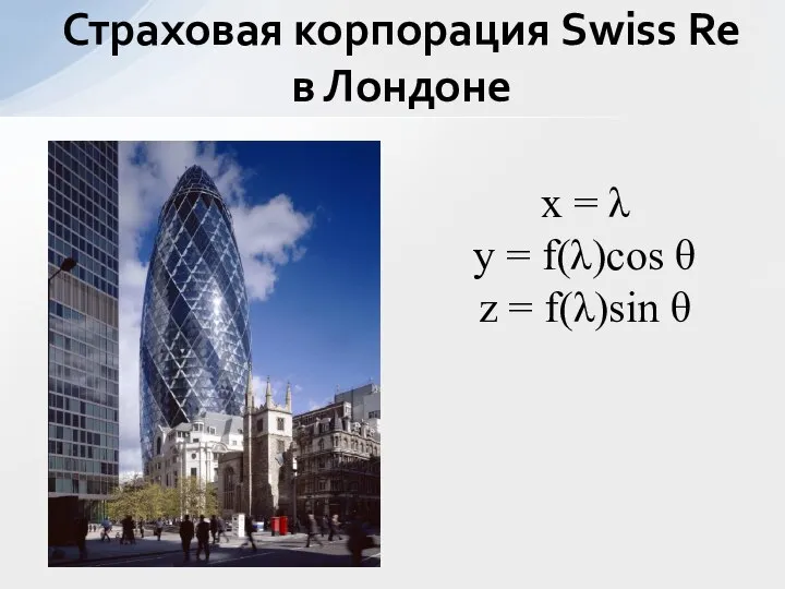 Страховая корпорация Swiss Re в Лондоне x = λ y = f(λ)cos