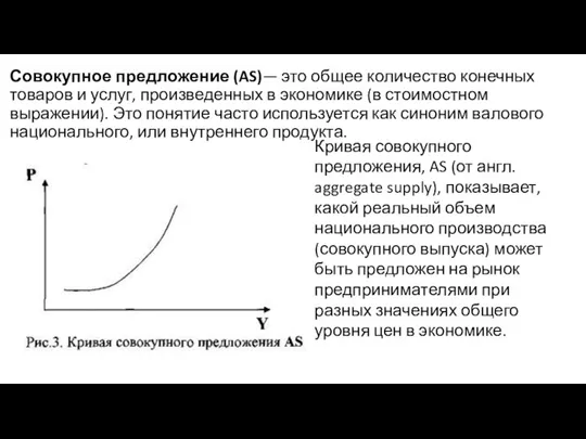 Совокупное предложение (AS)— это общее количество конечных товаров и услуг, произведенных в