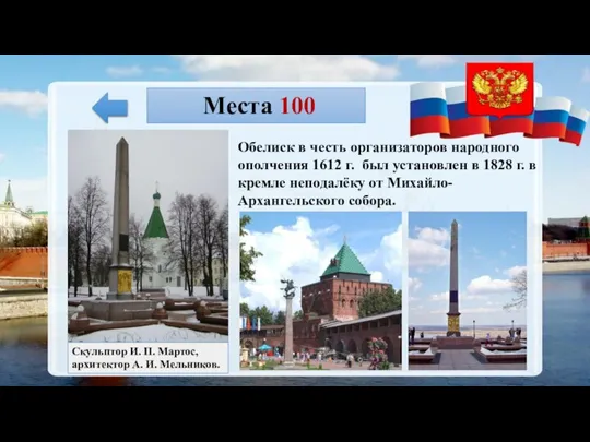 Места 100 Обелиск в честь организаторов народного ополчения 1612 г. был установлен