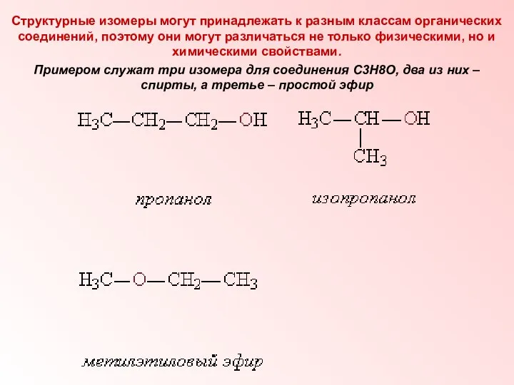 Структурные изомеры могут принадлежать к разным классам органических соединений, поэтому они могут
