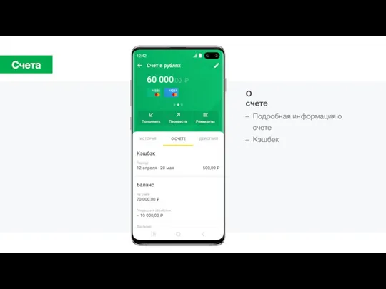 Подробная информация о счете Кэшбек О счете Счета