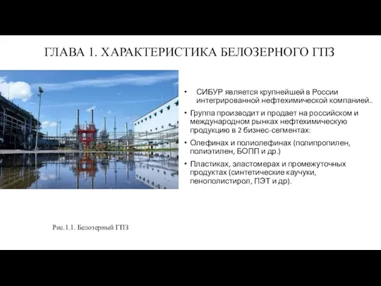 ГЛАВА 1. ХАРАКТЕРИСТИКА БЕЛОЗЕРНОГО ГПЗ СИБУР является крупнейшей в России интегрированной нефтехимической