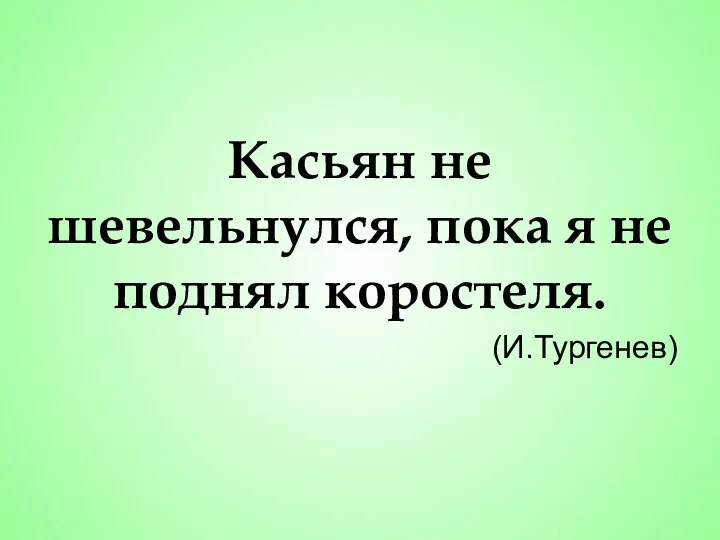 Касьян не шевельнулся, пока я не поднял коростеля. (И.Тургенев)