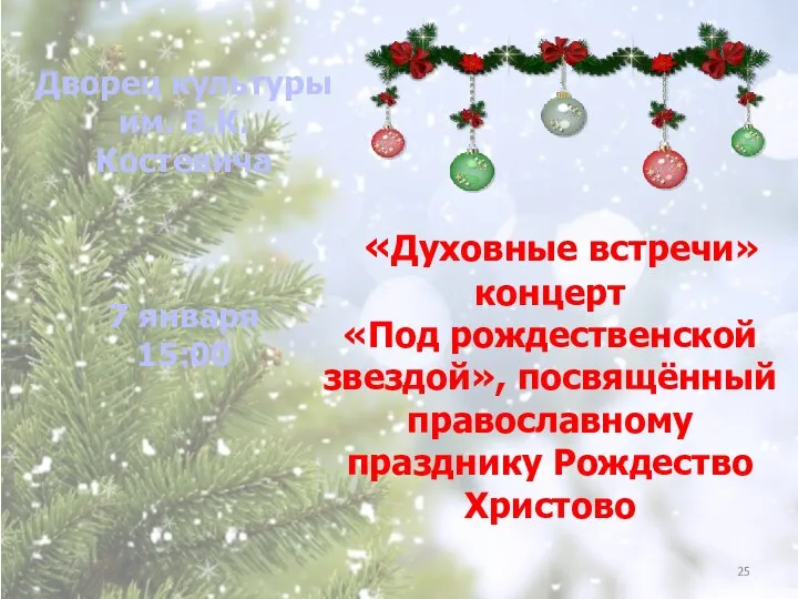 «Духовные встречи» концерт «Под рождественской звездой», посвящённый православному празднику Рождество Христово Дворец