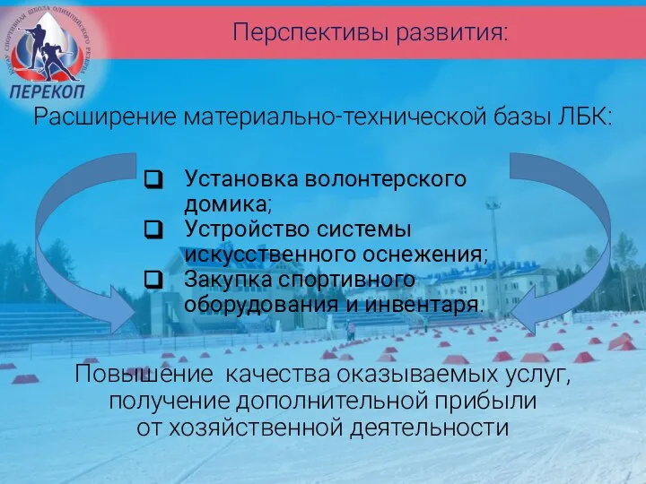 Перспективы развития: Расширение материально-технической базы ЛБК: Повышение качества оказываемых услуг, получение дополнительной