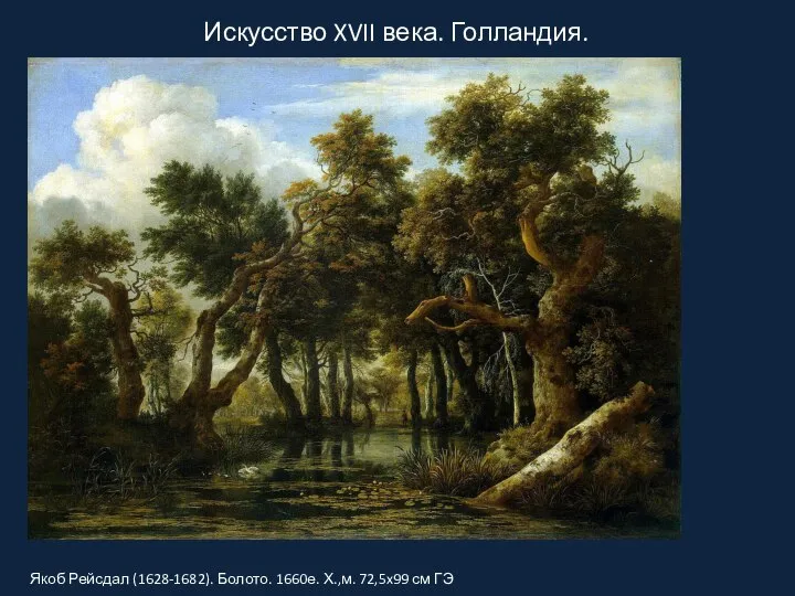 Искусство XVII века. Голландия. Якоб Рейсдал (1628-1682). Болото. 1660е. Х.,м. 72,5x99 см ГЭ