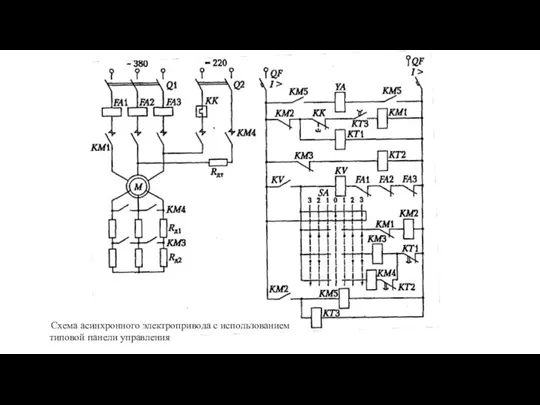 Схема асинхронного электропривода с использованием типовой панели управления