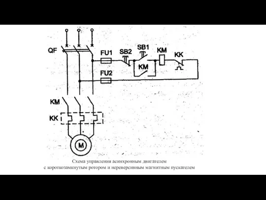 Схема управления асинхронным двигателем с короткозамкнутым ротором и нереверсивным магнитным пускателем