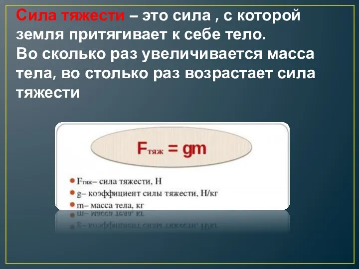 Сила тяжести – это сила , с которой земля притягивает к себе