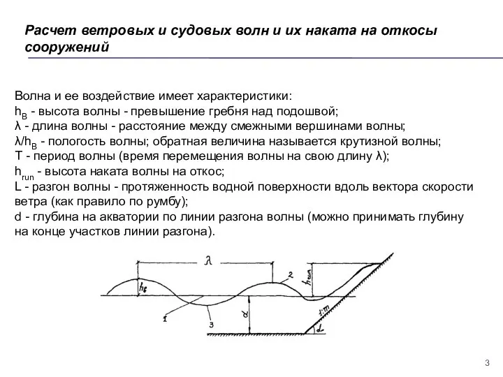 Расчет ветровых и судовых волн и их наката на откосы сооружений Волна