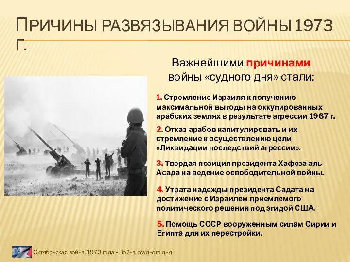 ПРИЧИНЫ РАЗВЯЗЫВАНИЯ ВОЙНЫ 1973 Г. Октябрьская война, 1973 года - Война ссудного