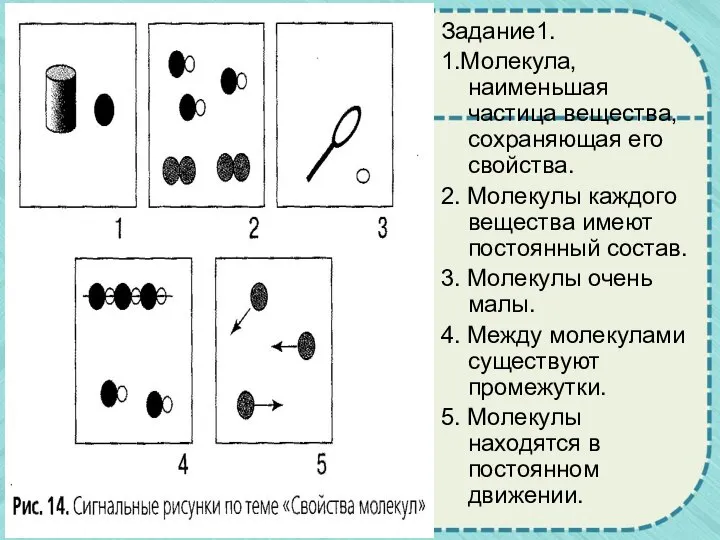 Задание1. 1.Молекула, наименьшая частица вещества, сохраняющая его свойства. 2. Молекулы каждого вещества