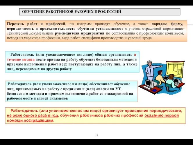 ОБУЧЕНИЕ РАБОТНИКОВ РАБОЧИХ ПРОФЕССИЙ Работодатель (или уполномоченное им лицо) обязан организовать в