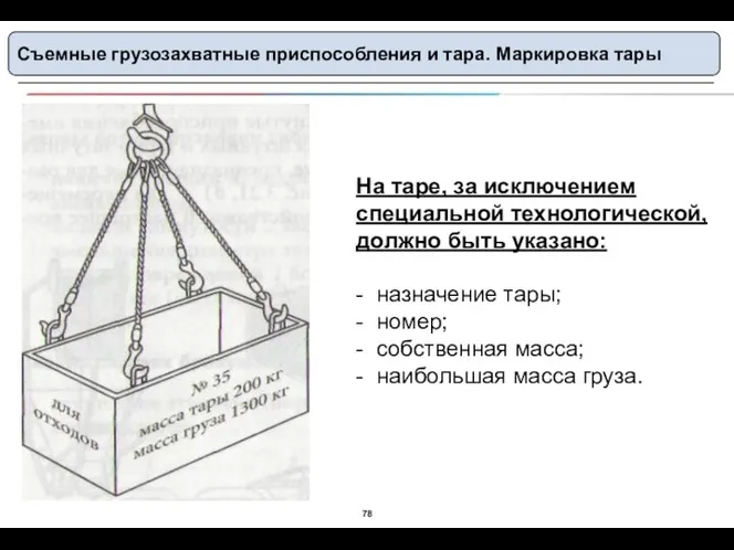 Съемные грузозахватные приспособления и тара. Маркировка тары На таре, за исключением специальной