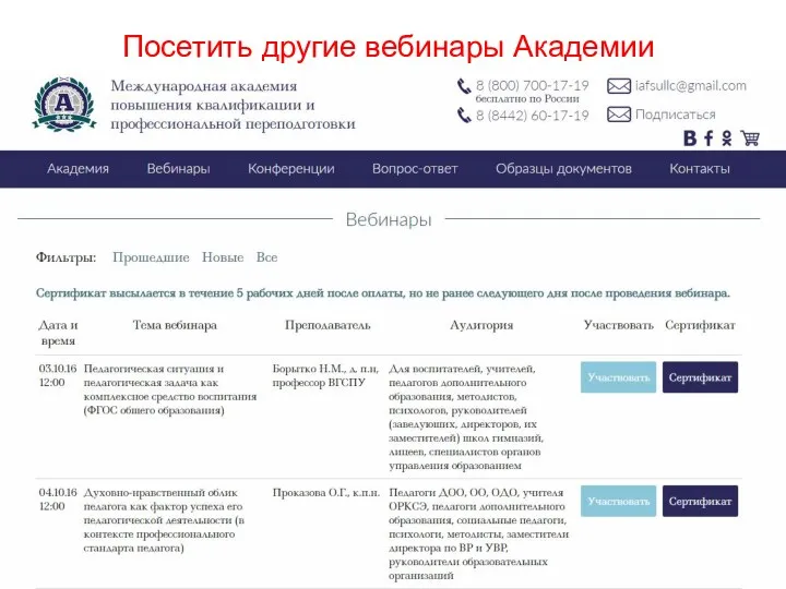 Посетить другие вебинары Академии