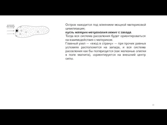 Остров находится под влиянием мощной материковой цивилизации; пусть материк-метрополия лежит с запада.