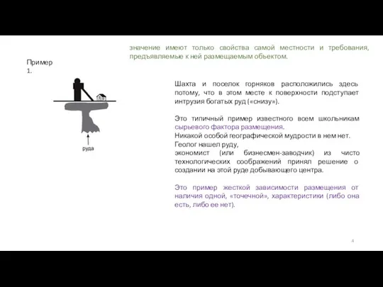 Пример 1. Шахта и поселок горняков расположились здесь потому, что в этом