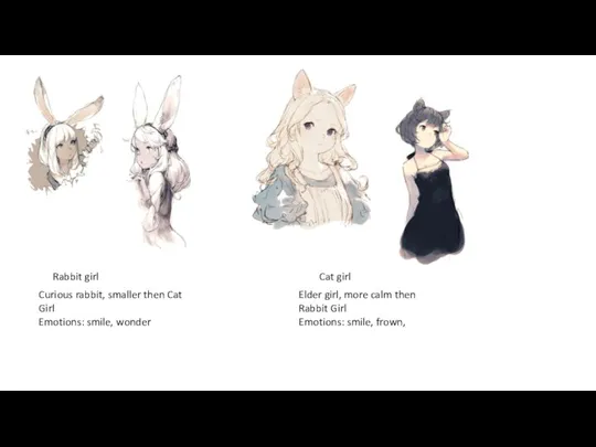 Rabbit girl Cat girl Curious rabbit, smaller then Cat Girl Emotions: smile,