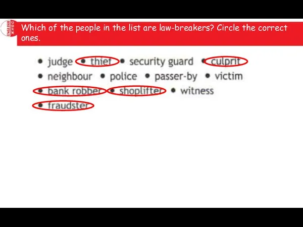 Which of the people in the list are law-breakers? Circle the correct ones.