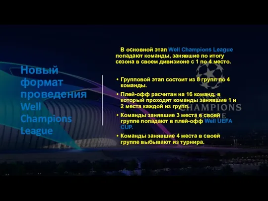 Новый формат проведения Well Champions League В основной этап Well Champions League