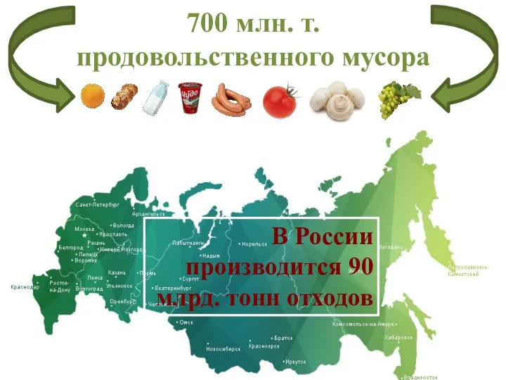 В России производится 90 млрд. тонн отходов 700 млн. т. продовольственного мусора