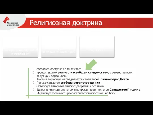 Религиозная доктрина сделал ее доступной для каждого провозглашено учение о «всеобщем священстве»,