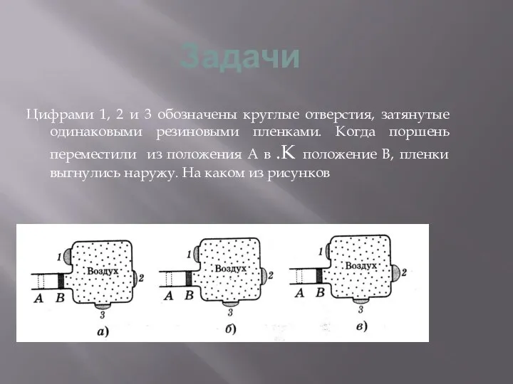 Задачи Цифрами 1, 2 и 3 обозначены круглые отверстия, затянутые одинаковыми резиновыми