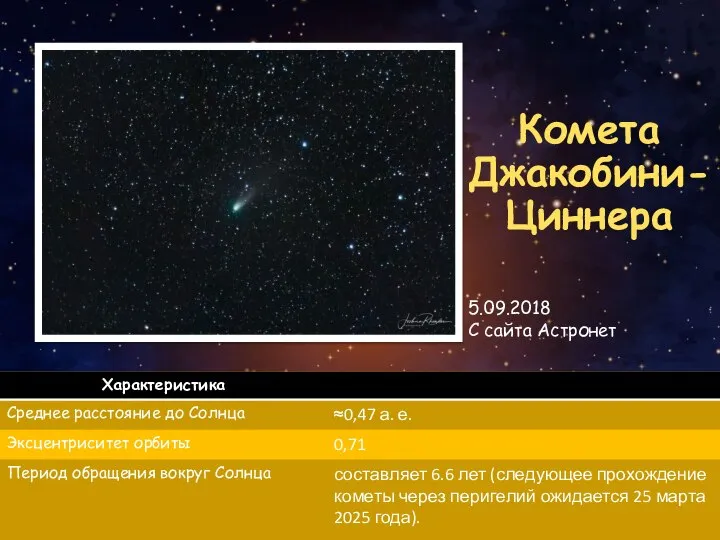 Комета Джакобини-Циннера 5.09.2018 С сайта Астронет