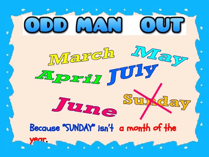 Because “SUNDAY” isn’t a month of the year. March Sunday May JUly June April