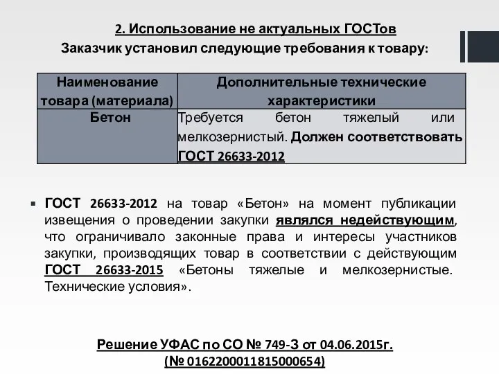 2. Использование не актуальных ГОСТов Заказчик установил следующие требования к товару: ГОСТ