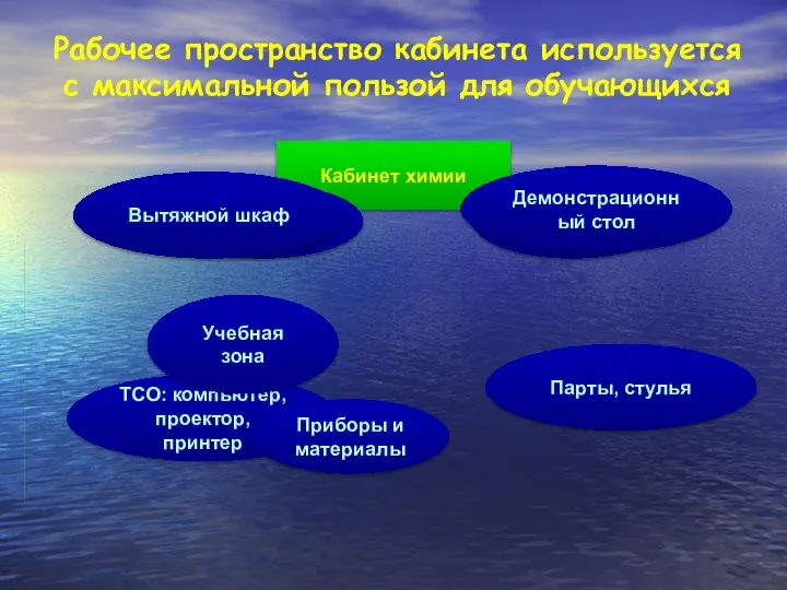 Рабочее пространство кабинета используется с максимальной пользой для обучающихся Кабинет химии Химические